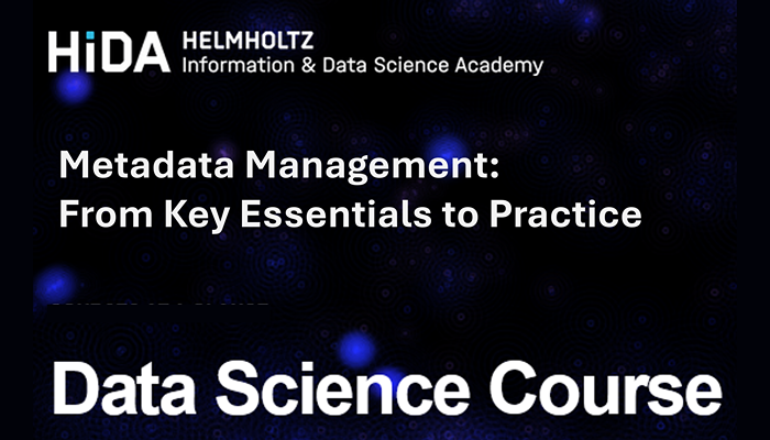 Metadaten-Management: Titel „Data Science Course“ auf dunkelblauem Muster.