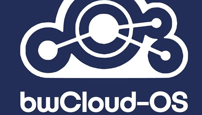 Logo von bwCloud-OS: weiße Cloud-Grafik mit Netzwerkknoten auf dunkelblauem Hintergrund.